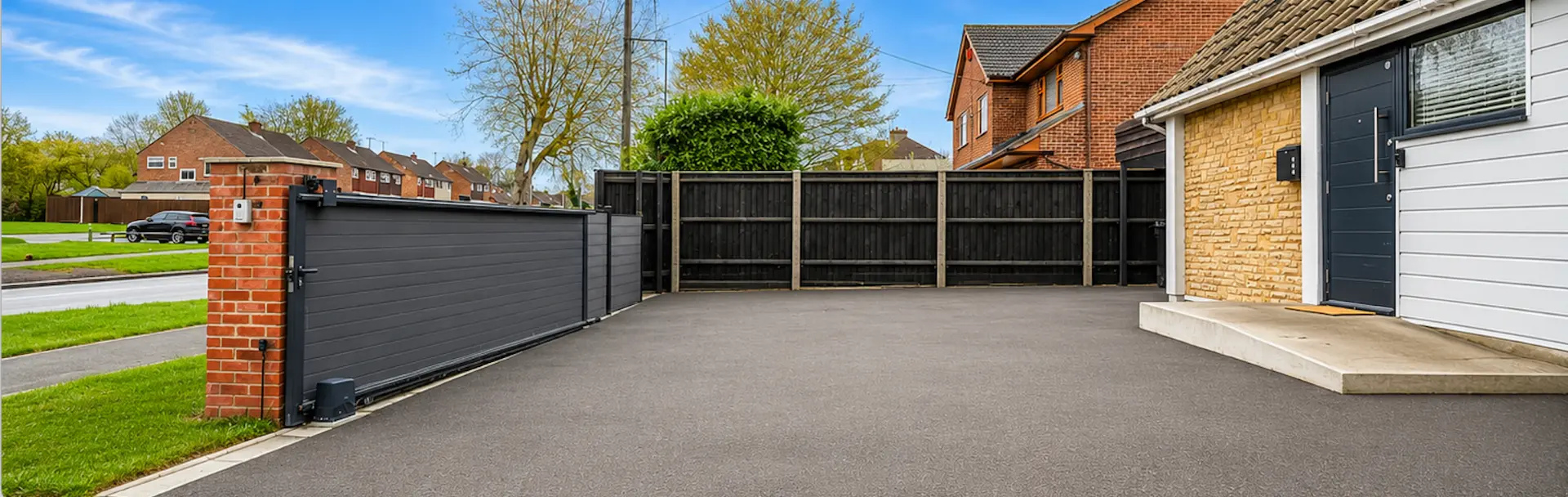 Gated resin driveway at the front of the house